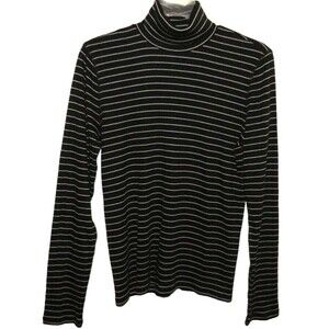 Everlane Women's The Supima Micro-Rib Turtleneck Fitted Top Striped Like New